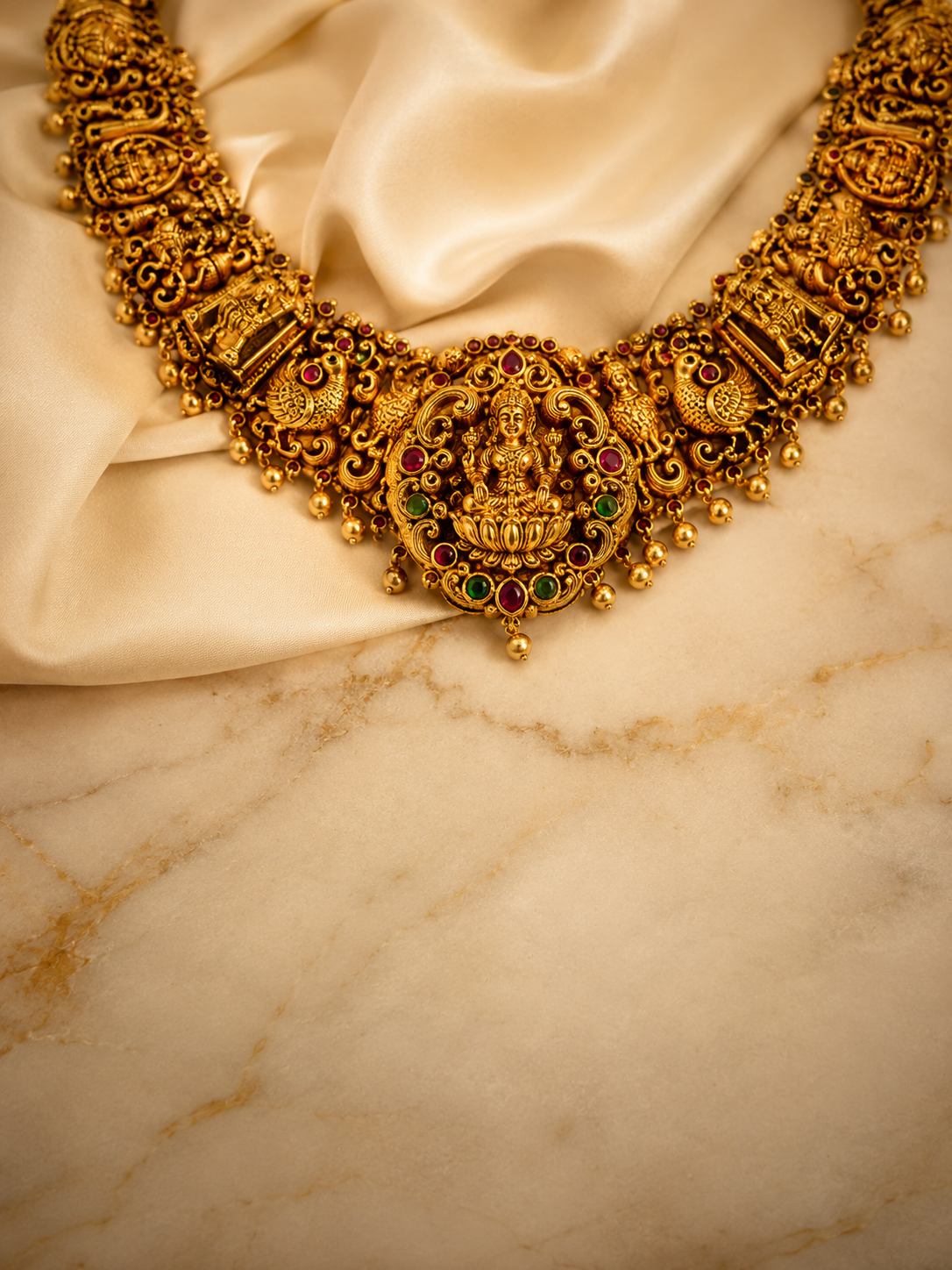 Divine Lakshmi temple necklace in 22K gold